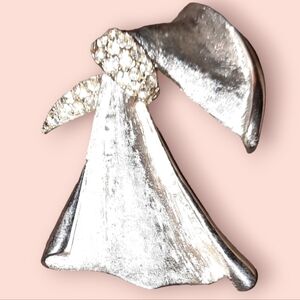 Vintage BSK Signed Silvery Angel Rhinestone Brooch Abstract Estate Collectible